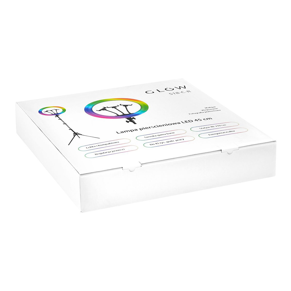 GLOW rengasvalo 18″ RGB bsc 45W jalustalla GLOW rengasvalo 18" RGB bsc 45W jalustalla