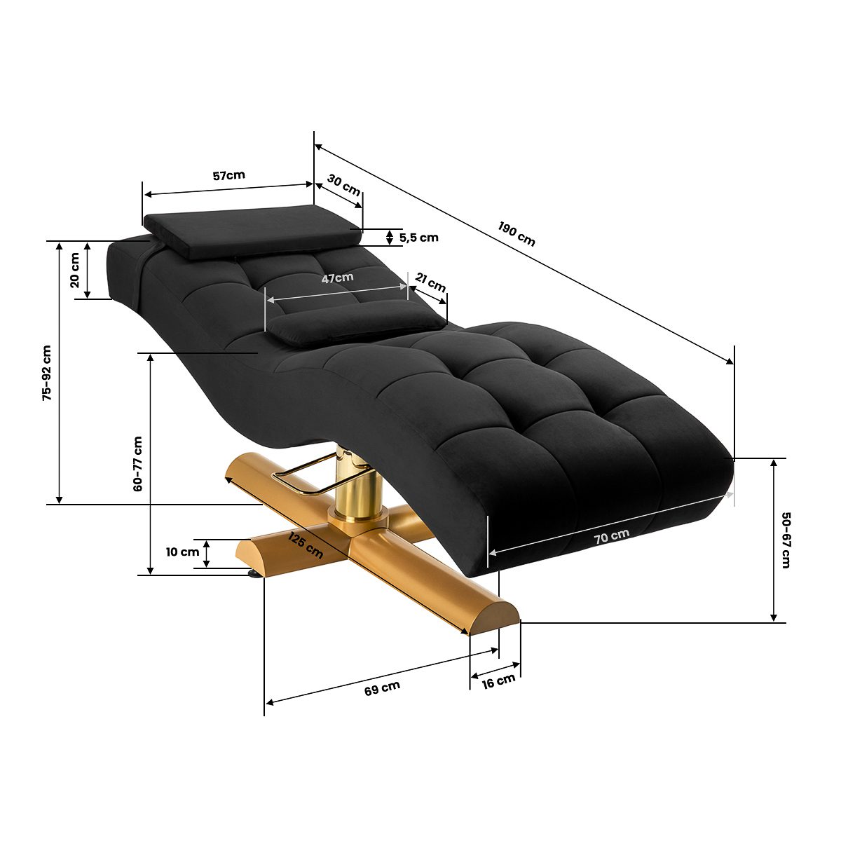 Ripsienhoitotuoli Sillon Corona, musta, kultainen jalusta Ripsienhoitotuoli Sillon Corona, musta, kultainen jalusta