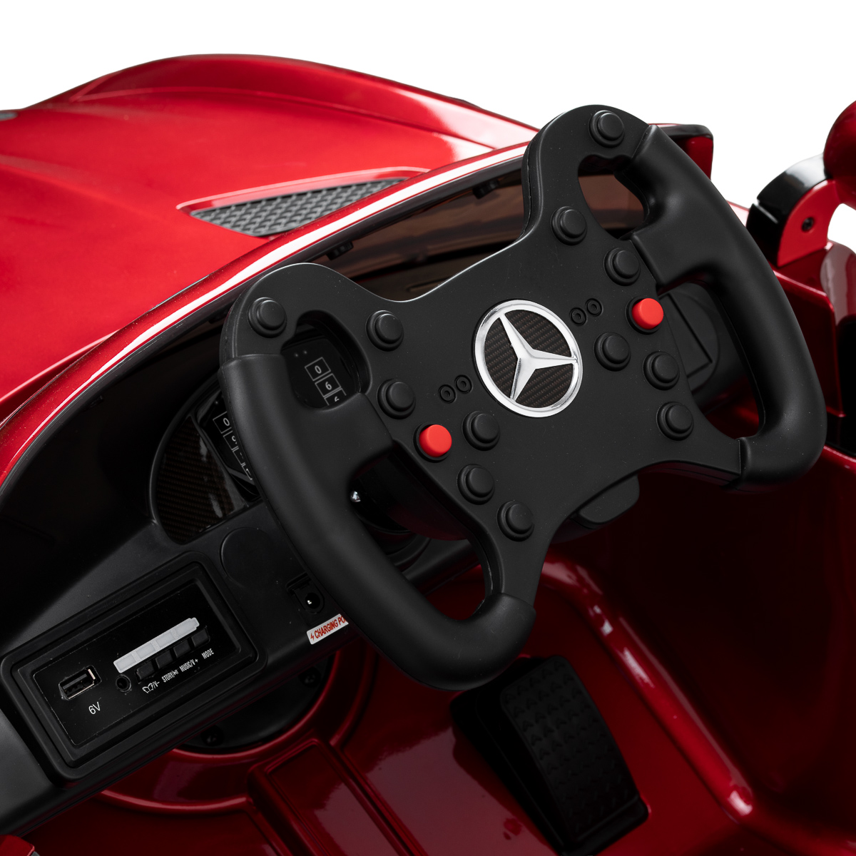 Mercedes lasten kampaamotuoli, punainen Mercedes lasten kampaamotuoli, punainen