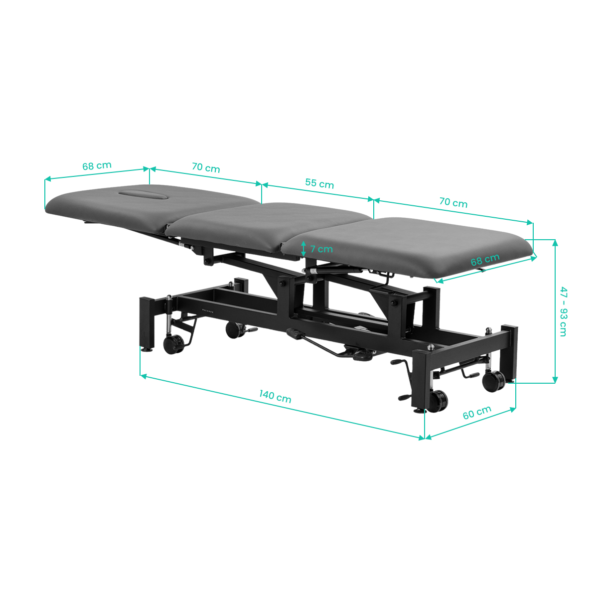 Balance Solidum 3 hydraulinen hoitopöytä hierontaan ja fysioterapiaan, harmaa Balance Solidum 3 hydraulinen hoitopöytä hierontaan ja fysioterapiaan, harmaa