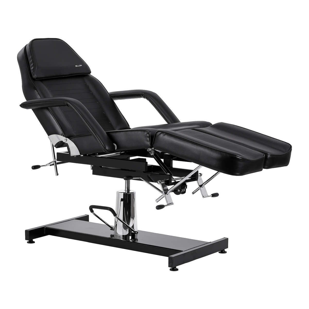 Sillon 210 hydraulinen jalkahoitotuoli keinutoiminnolla ja kaksiosaisella jalkatuella, musta Sillon 210 hydraulinen jalkahoitotuoli keinutoiminnolla ja kaksiosaisella jalkatuella, musta
