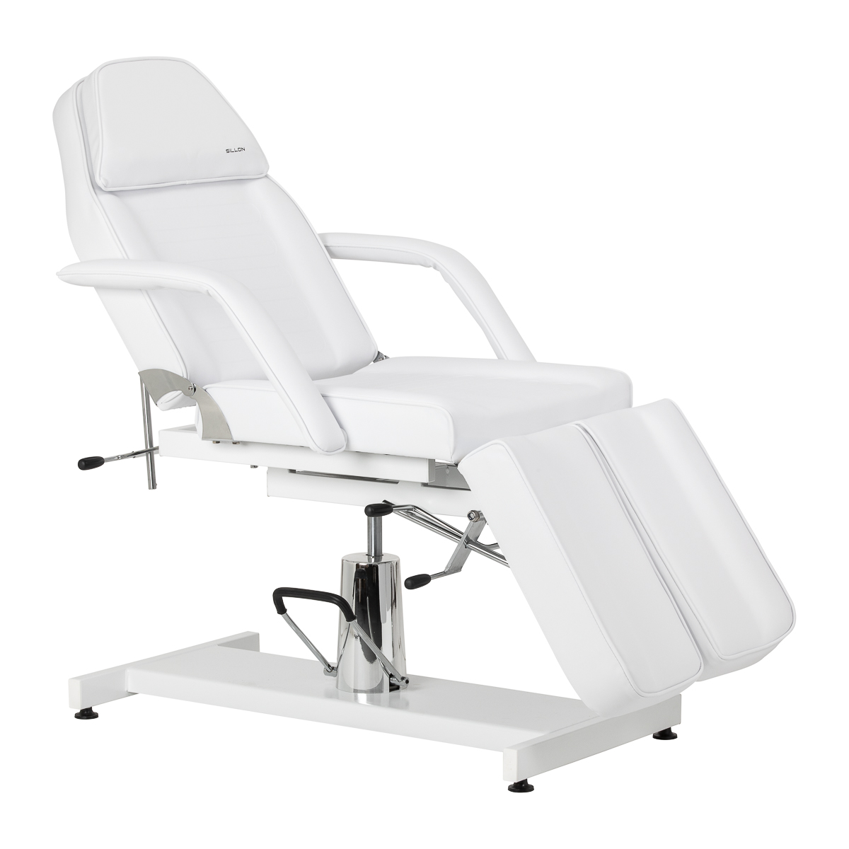 Sillon 210 hydraulinen jalkahoitotuoli keinutoiminnolla ja kaksiosaisella jalkatuella, valkoinen Sillon 210 hydraulinen jalkahoitotuoli keinutoiminnolla ja kaksiosaisella jalkatuella, valkoinen
