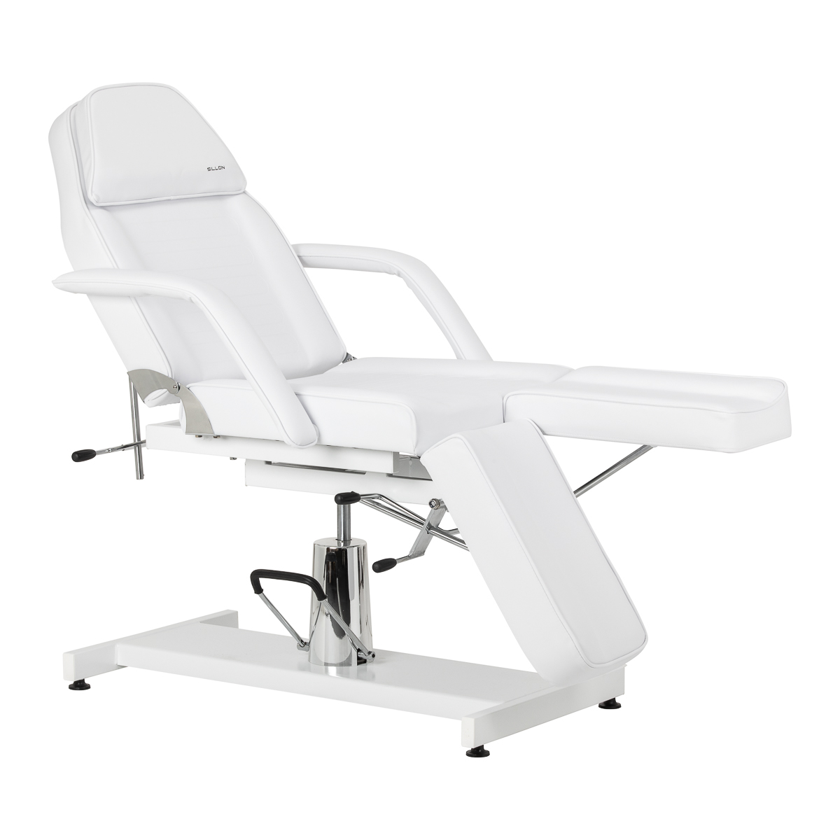 Sillon 210 hydraulinen jalkahoitotuoli keinutoiminnolla ja kaksiosaisella jalkatuella, valkoinen Sillon 210 hydraulinen jalkahoitotuoli keinutoiminnolla ja kaksiosaisella jalkatuella, valkoinen